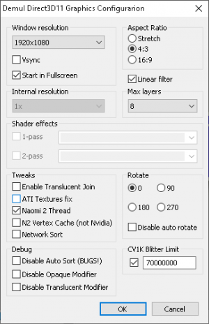 Demul Config Video Window with settings matching written guide.