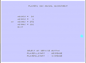 PLAYER1 GUN MANUAL ADJUSTMENT menu with ADXMAX selected and gun mark on centre right of screen