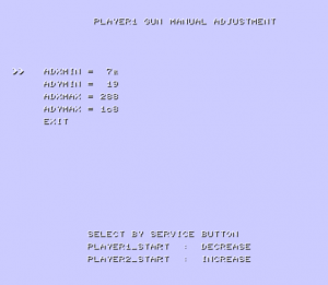 PLAYER1 GUN MANUAL ADJUSTMENT screen